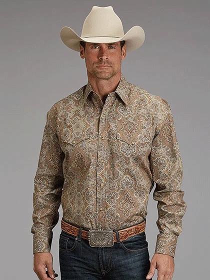 Stetson 11-001-0425-2054 Mens Desert Paisley Western Shirt Brown