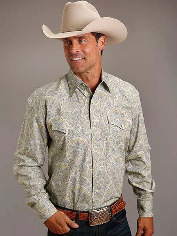 Stetson 11-001-0425-4009 Mens Paisley Western Long Sleeve Shirt Light Blue