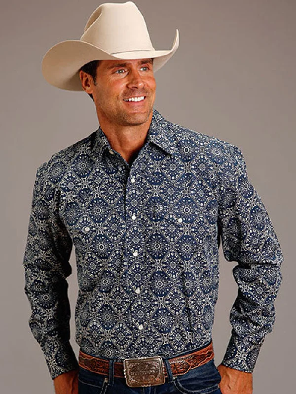 Stetson 11-001-0425-4011 Mens Bandana Medallion Western Shirt Blue