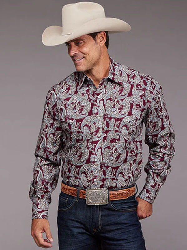 Stetson 11-001-0425-5026 Mens Long Sleeve Paisley Print Snap Shirt Wine