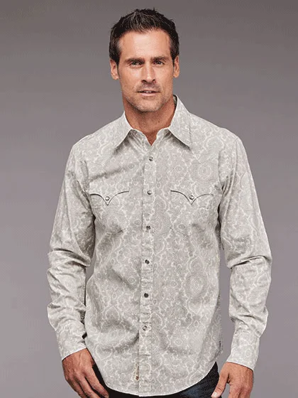 Stetson 11-001-0425-5029 Mens Silver Filigree Print Western Shirt Grey