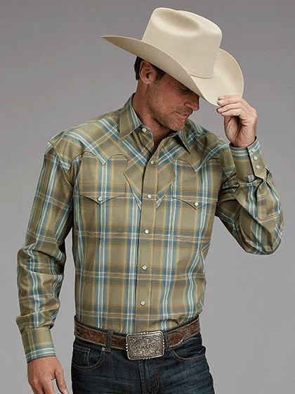 Stetson 11-001-0478-2041 Mens Ridge Plaid Long Sleeve Western Shirt Dark Khaki