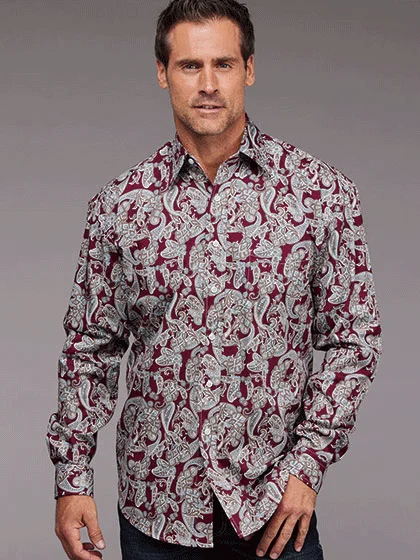 Stetson 11-001-0526-5026 Mens Long Sleeve Paisley Print Western Shirt Wine