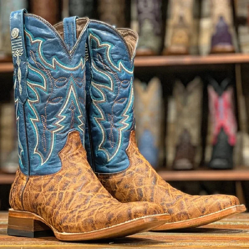 Tanner Mark Men's Cisco Elephant Print Square Toe Boots Cognac TM200976