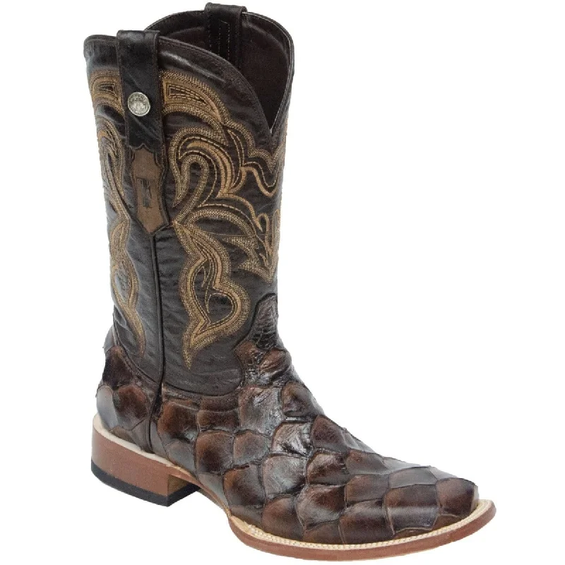 Tanner Mark Men's Print Monster Fish Square Toe Boots Brown TM201716