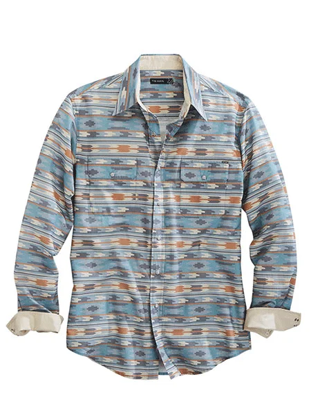 Tin Haul 10-001-0067-0219 Mens Long Sleeve Aztec Print Shirt Ghost Aztec Grey