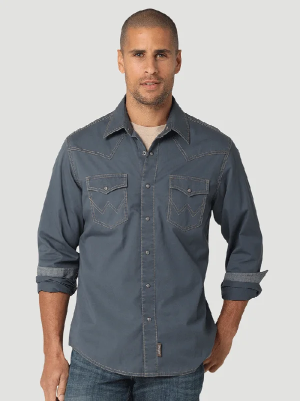 Wrangler 112324845 Mens Retro Long Sleeve Shirt Grey