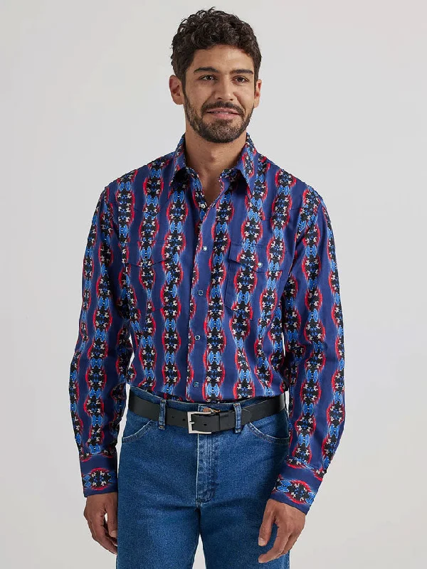 Wrangler 112337427 Mens Checotah Printed Shirt Vibrant Blue