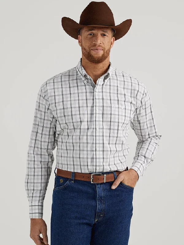 Wrangler 112344886 Mens George Strait Collection Long Sleeve Shirt Moon Gray Plaid