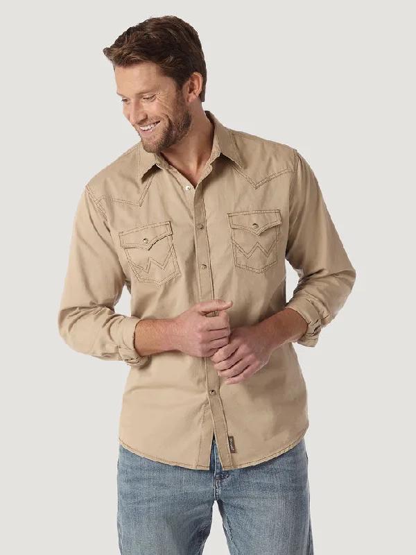 Wrangler MVR502T Mens Retro Long Sleeve Shirt Tan