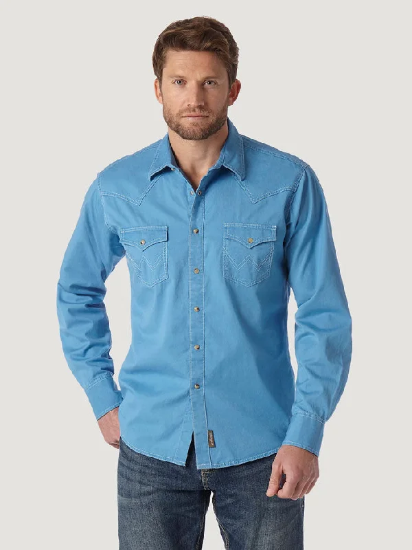 Wrangler MVR507J Mens Retro Long Sleeve Shirt Blue