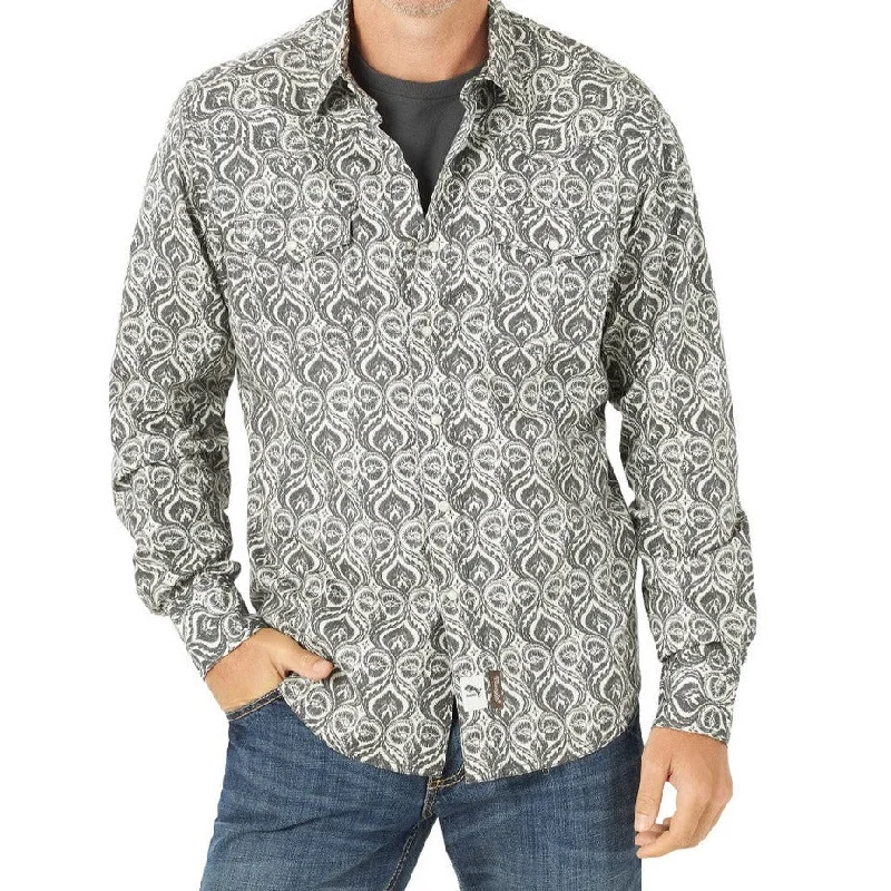 Wrangler Retro Men's Snap Western Shirt- Grey Feathers